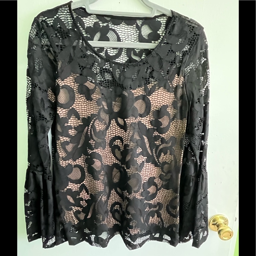 INC Black lace top with bell sleeves